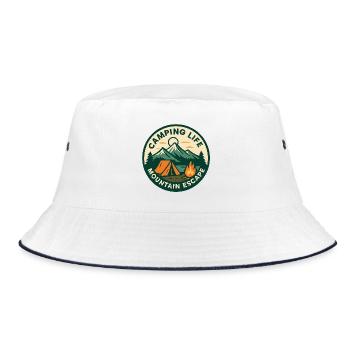 Bergcamping-Ausflug - Bucket Hat - Weiß/Navy - Vorne
