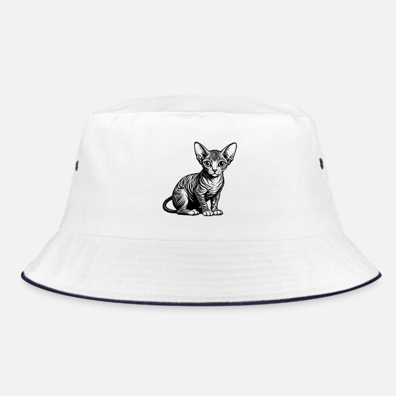 Sphynx-Katze - Bucket Hat - Weiß/Navy