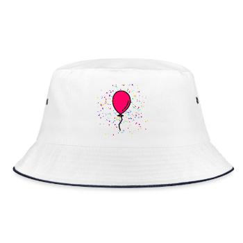 Pink birthday balloon in front of colorful confetti - Bucket Hat - white/navy - Front