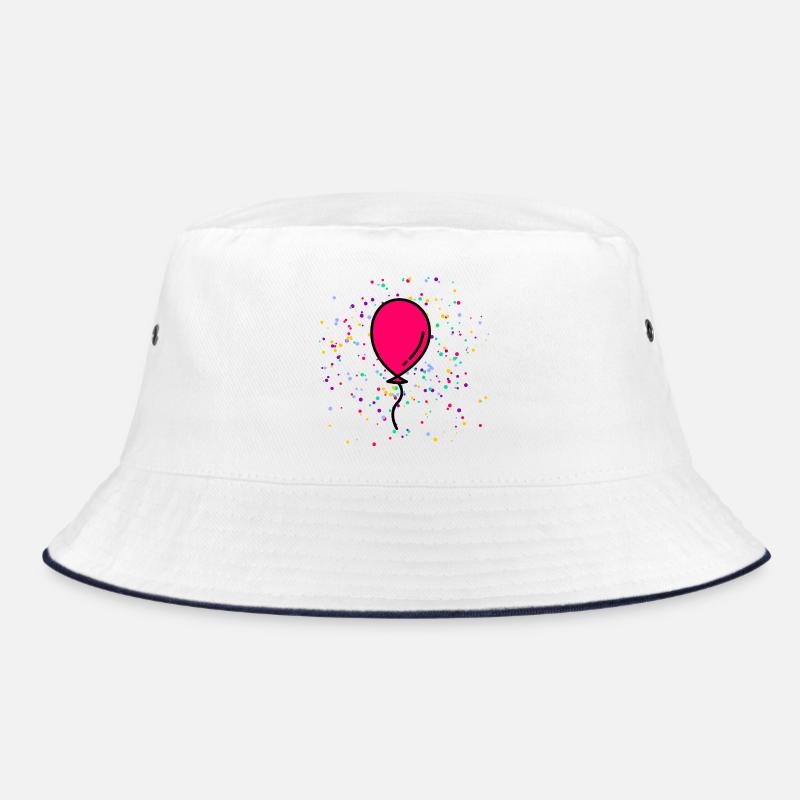 pinkter Geburtstag Luftballon vor buntem Konfetti Bucket Hat