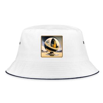 Cosmic sphere over surreal desert island - Bucket Hat - white/navy - Front