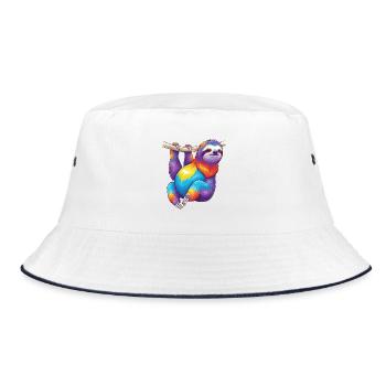 Buntes Faultier-Regenbogen-Pop-Art-Aquarell - Bucket Hat - Weiß/Navy - Vorne
