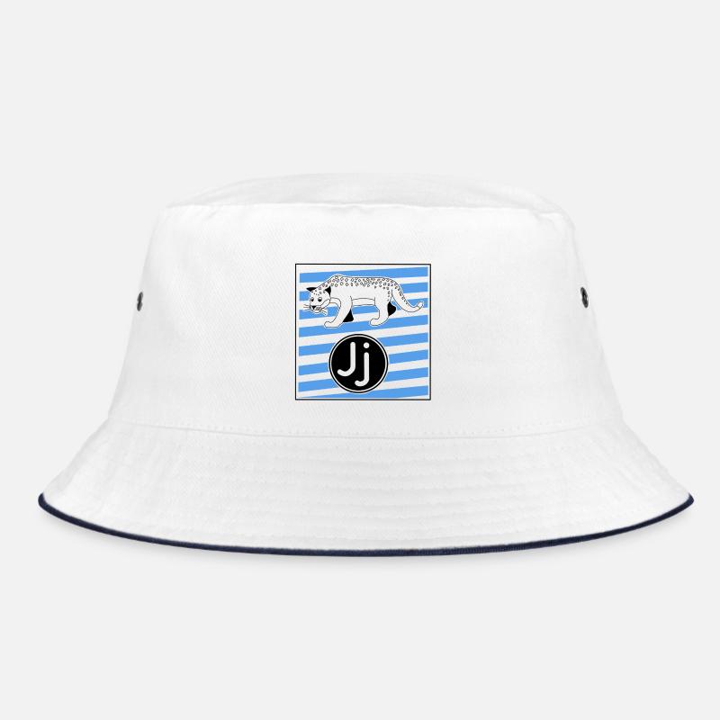 J for Jaguar Letter in Elementary School - Bucket Hat - white/navy