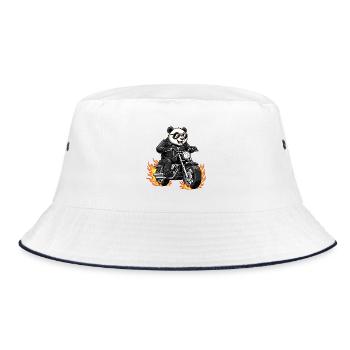 Cool Biker Panda Motorradflammen - Bucket Hat - Weiß/Navy - Vorne