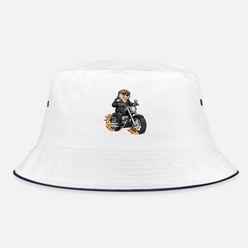 Cool Biker Otter Motorcycle Flames Bucket Hat