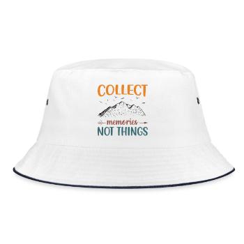 Berge – Sammle Erinnerungen, nicht Dinge - Bucket Hat - Weiß/Navy - Vorne