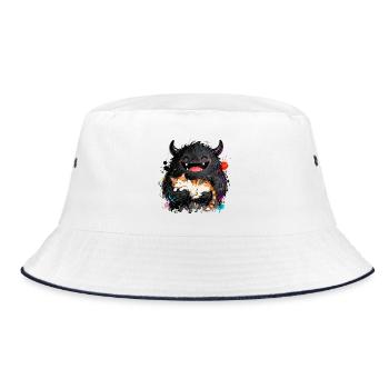 Kuscheliges lachendes Monster mit Katze im Arm - Bucket Hat - Weiß/Navy - Vorne