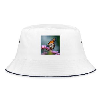 Monarch Butterfly Macro - Bucket Hat - white/navy - Front