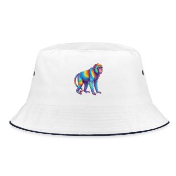 Bunte Affen-Regenbogen-Pop-Art-Aquarell - Bucket Hat - Weiß/Navy - Vorne
