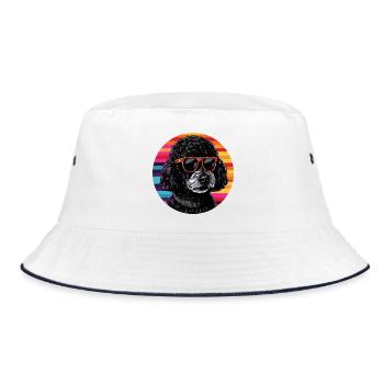 Poodle with sunglasses in retro ring - Bucket Hat - white/navy - Front