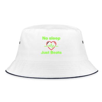 No Sleep – Just Beats! Pulsating party night - Bucket Hat - white/navy - Front