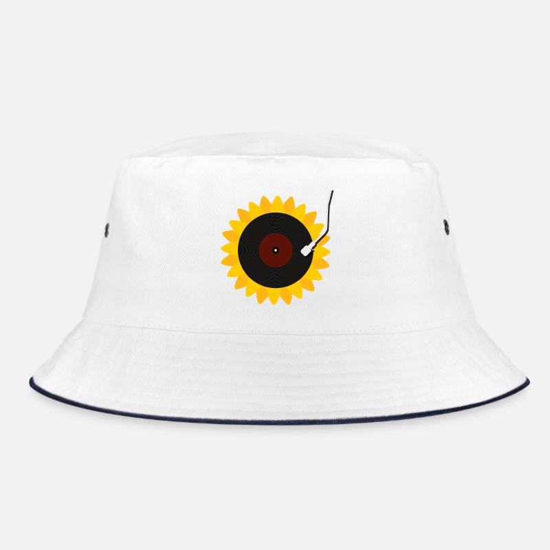 Sonnenblumen Schallplatte - Bucket Hat - Weiß/Navy