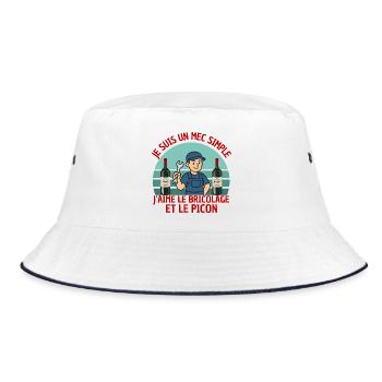 Einfacher DIY-Typ und lustiger Humor-Aperitif - Bucket Hat - Weiß/Navy - Vorne