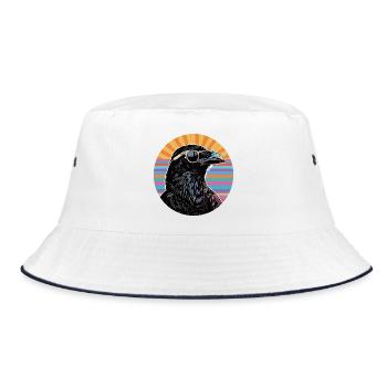 Raven with Sunglasses Retro Vibe - Bucket Hat - white/navy - Front