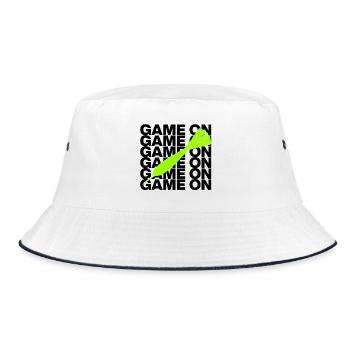 Game On: Dart Attack! ONEHUNDRETEIGHTY, Pfeil grün - Bucket Hat - Weiß/Navy - Vorne