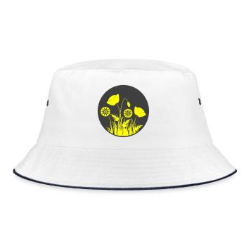 Gelbe Blumen im Kreis - Bucket Hat - Weiß/Navy - Vorne