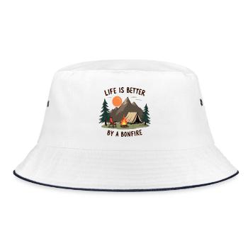 Life is better by a Bonfire Camping Adventure - Bucket Hat - white/navy - Front
