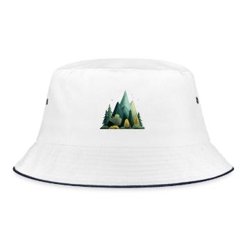 Mountain & Forest – Outdoor Nature Pattern - Bucket Hat - white/navy - Front