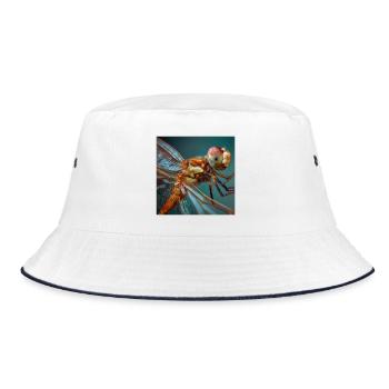 Dragonflies Macro Portrait Wildlife Graphic - Bucket Hat - white/navy - Front