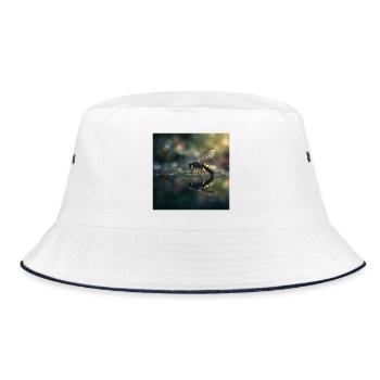 Wasp with Reflection Elegant Macro Photography - Bucket Hat - white/navy - Front
