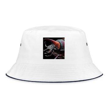 Nashornkäfer Makro Porträt Wildlife Grafik - Bucket Hat - Weiß/Navy - Vorne