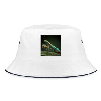 Iridescent Mantis in Macro Style - Bucket Hat - white/navy - Front
