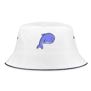 Cute Blue Fish Kawaii Dolphin or Porpoise Cartoon - Bucket Hat - white/navy - Front
