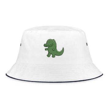 Cute Green Alligator Happy Kawaii Crocodile - Bucket Hat - white/navy - Front