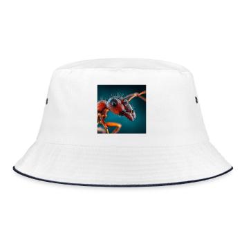 Red Ant Macro – Detailed Insect Portrait - Bucket Hat - white/navy - Front