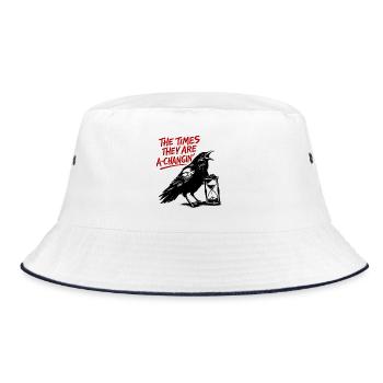 Rabe und Sanduhr: Wandel der Zeiten - Bucket Hat - Weiß/Navy - Vorne