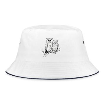 Owl Bird Couple Animals Nature - Bucket Hat - white/navy - Front