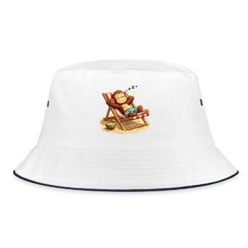 Tropischer Schlummeraffe am Strand - Bucket Hat - Weiß/Navy - Vorne