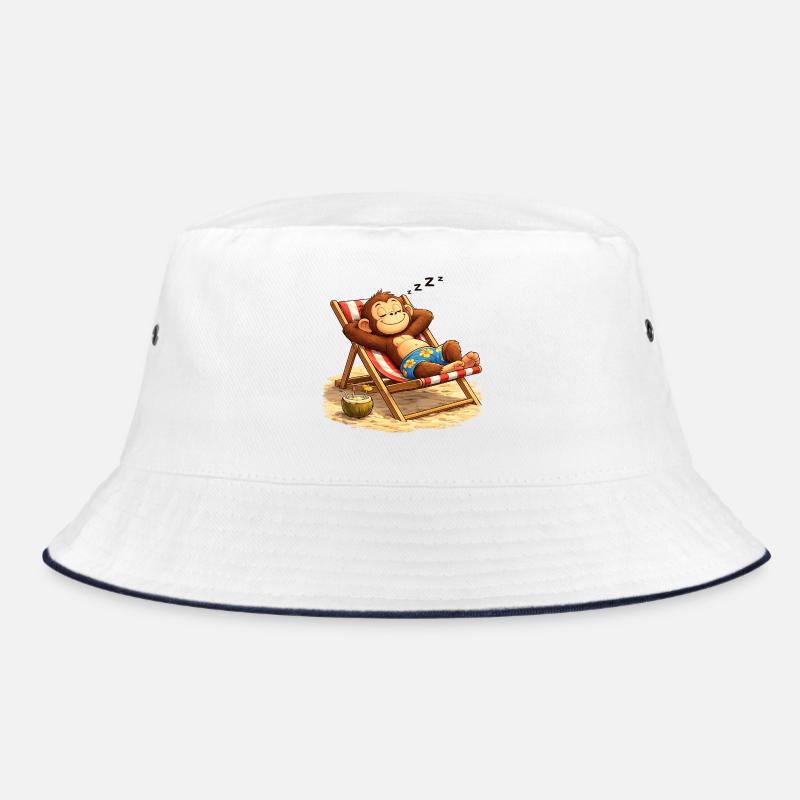 Tropical Nightcap Monkey on the Beach - Bucket Hat - white/navy