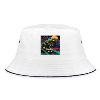 Pixel Art Crocodile – Retro Skater Synthwave - Bucket Hat - white/navy - Front