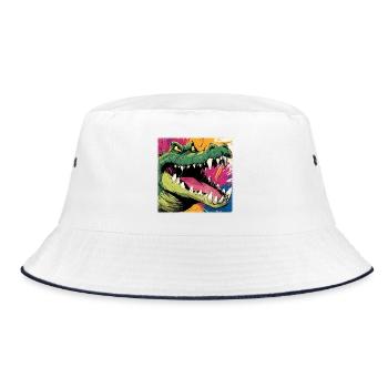 Poison Green Crocodile – Street Art Monster Design - Bucket Hat - white/navy - Front