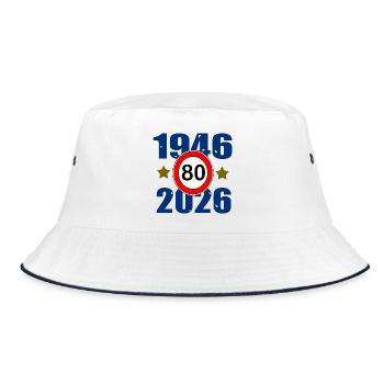 80Jahre Jubiläum 1946–2026 - Bucket Hat - Weiß/Navy - Vorne
