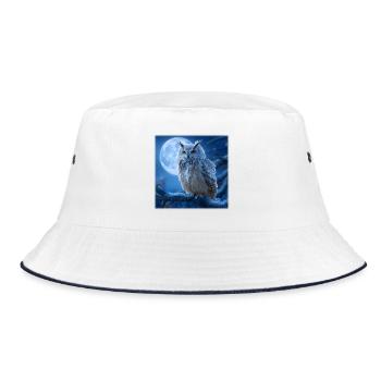 Schnee-Eule im Vollmond: Magische Winternacht - Bucket Hat - Weiß/Navy - Vorne