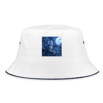 Snowy Owl Full Moon Night Magical Winter Night - Bucket Hat - white/navy - Front