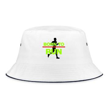 BORN TO RUN, LAUF LEBEN! MARATHON, LAUFEN, JOGGEN - Bucket Hat - Weiß/Navy - Vorne