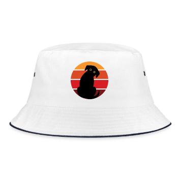 Sonnenuntergang Hundesilu - Bucket Hat - Weiß/Navy - Vorne