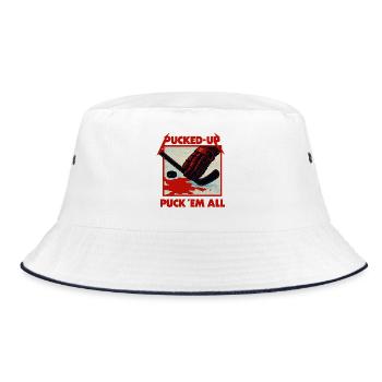 Pucked-Up Blutrote Hockey-Grafik - Bucket Hat - Weiß/Navy - Vorne