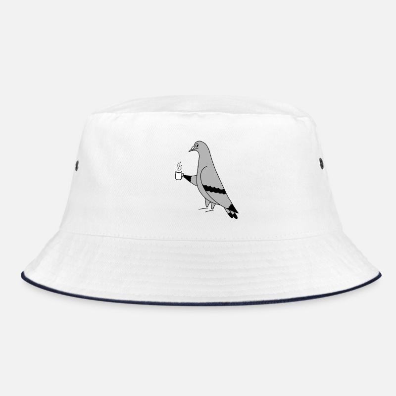 Pigeon with Coffee – Minimal Illustration Bucket Hat