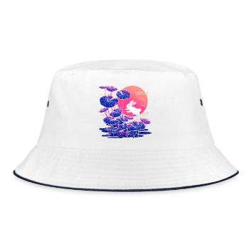 Neon bunny lotus forest in the evening light - Bucket Hat - white/navy - Front