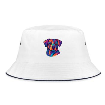 Farbenfrohes geometrisches Hundeporträt - Bucket Hat - Weiß/Navy - Vorne