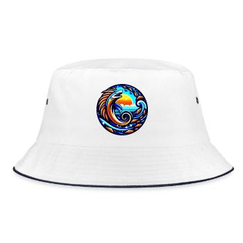 wild surf big waves retro ocean fish shark sun - Bucket Hat - white/navy - Front