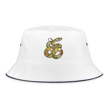 Elegante Mosaik-Schlange: Stained Glass Reptil Art - Bucket Hat - Weiß/Navy - Vorne