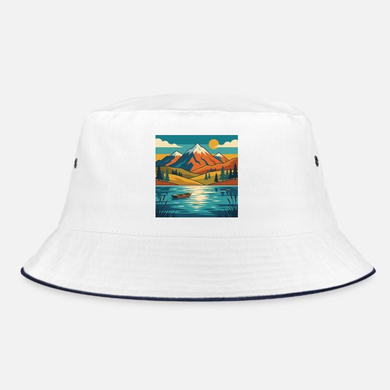 Bergsee-Dämmerung - Bucket Hat - Weiß/Navy
