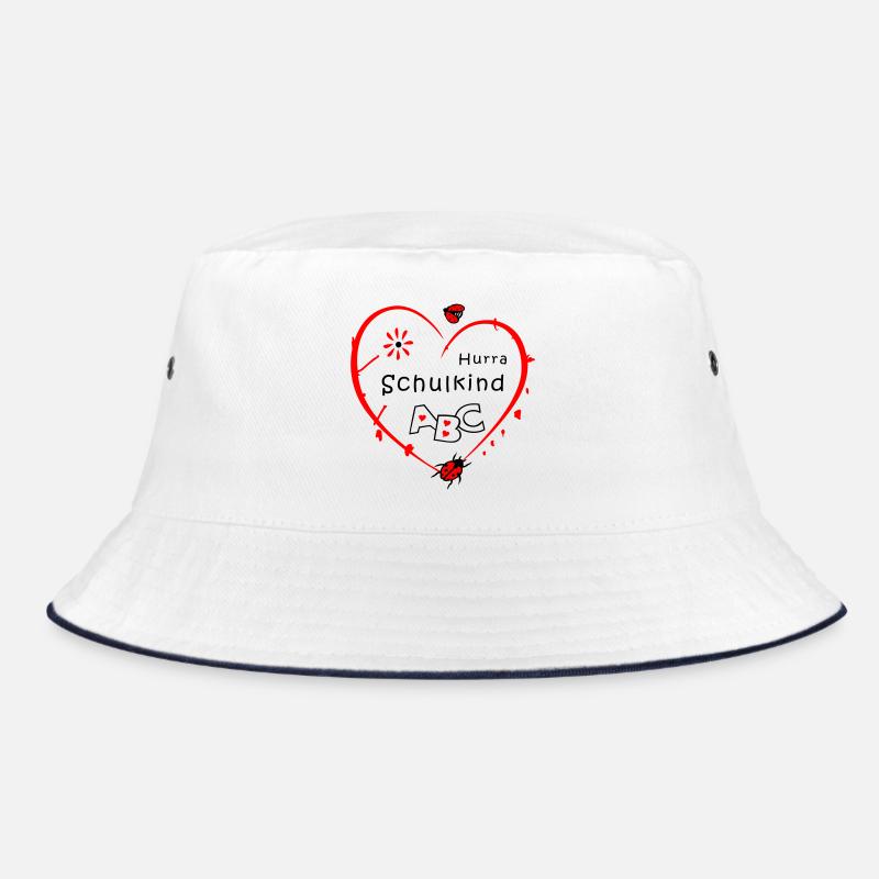 Schulkind mit Marienkäfer - Bucket Hat - Weiß/Navy