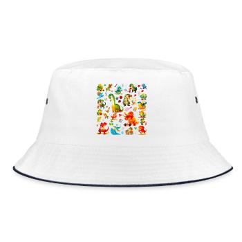 Cute Sports Dino Muster, Dino Meisterschaft - Bucket Hat - Weiß/Navy - Vorne