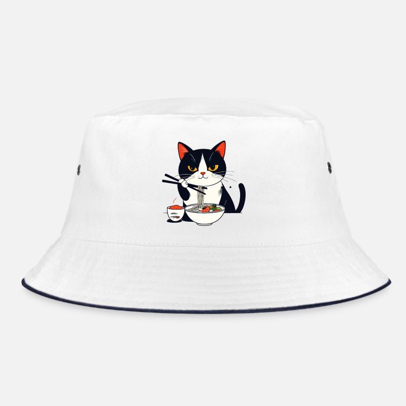 Cat Eats Sushi with Chopsticks Ramen Charm Noodles Bucket Hat